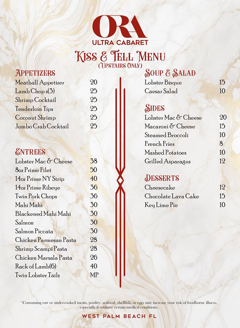 Kiss and tell Steakhouse Menu